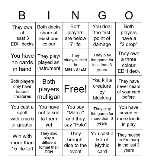 MTG Uni Club Freiburg Jumpstart BINGO Card