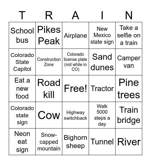 Scenic Colorado Railroads Bingo Card