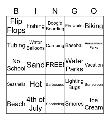 Mr.  Biddle Summer Bingo Card