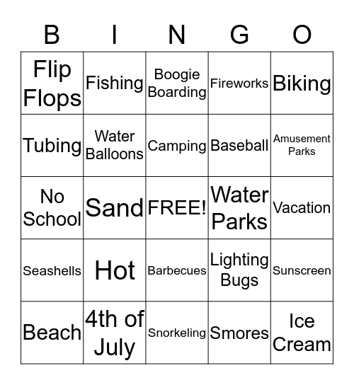 Mr.  Biddle Summer Bingo Card