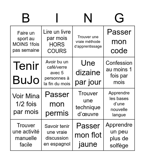 Objectifs année 26-27 Bingo Card