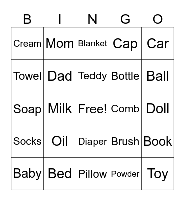 Baby Shower Bingo Card