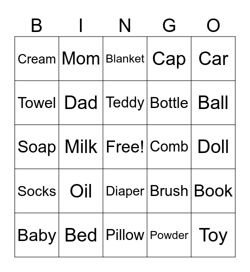 Baby Shower Bingo Card