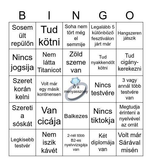 Sári lánybúcsú Bingo Card