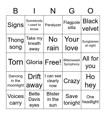 One Hit Wonders #2 Bingo Card