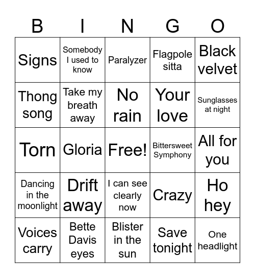 One Hit Wonders #2 Bingo Card