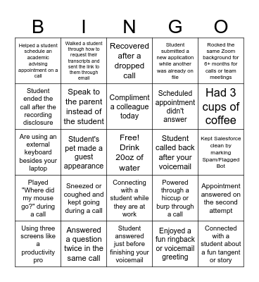 Fall Call Chaos Bingo Card