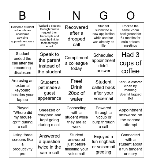 Fall Call Chaos Bingo Card