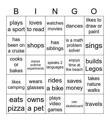 Friend Bingo Card