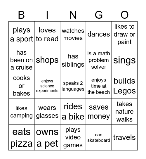 Friend Bingo Card
