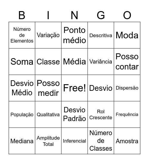 Bingo Estatístico Bingo Card