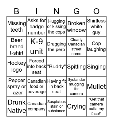 Under Arrest Bingo Card