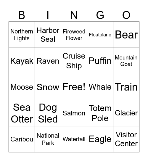 Alaska Bingo Card