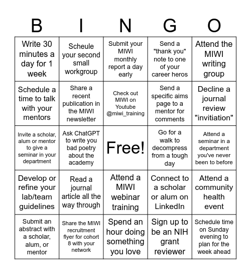 MIWI Cohort 7 Bingo Card
