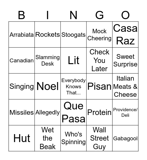 Round 15 Bingo Card