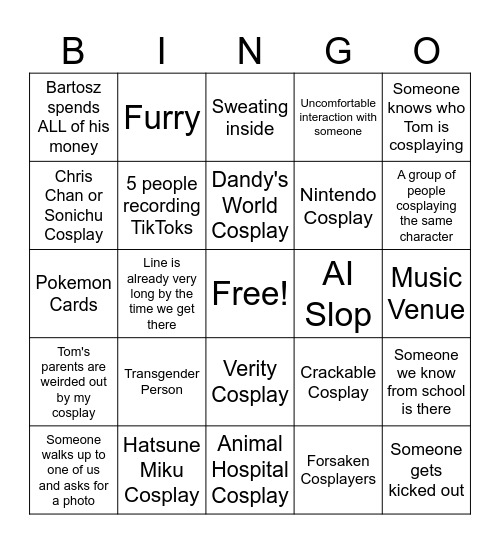 Dublin Comic Con Saturday August 8th 2026 Bingo Card
