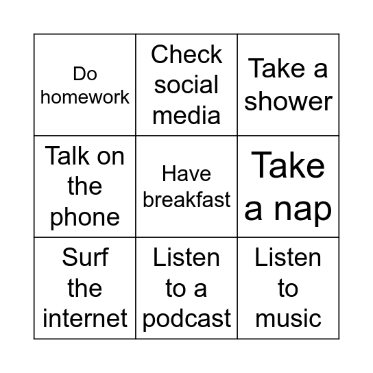 Bingo routines teens 2 Bingo Card