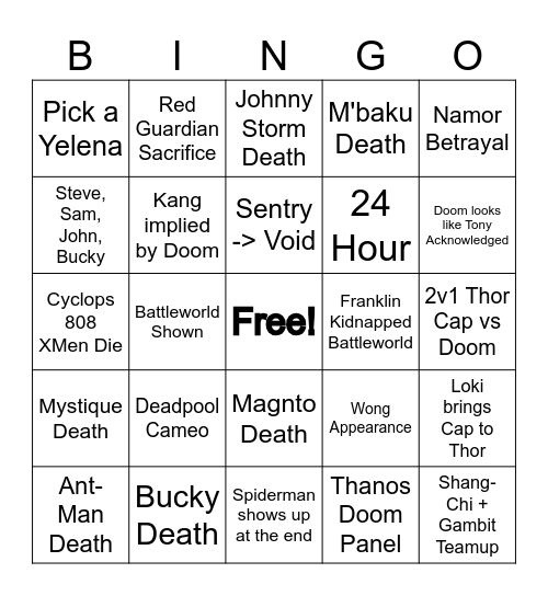 DOOMSDAY Bingo Card Bingo Card