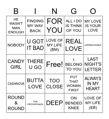 R&B MUSIC BINGO - BLACKOUT Bingo Card