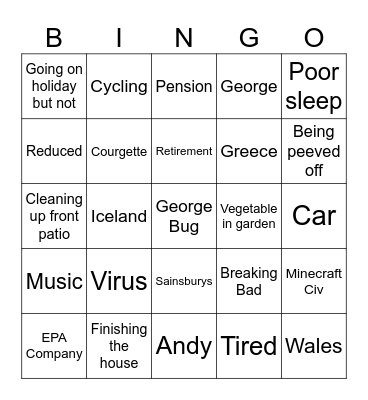 Dad Bingo Card