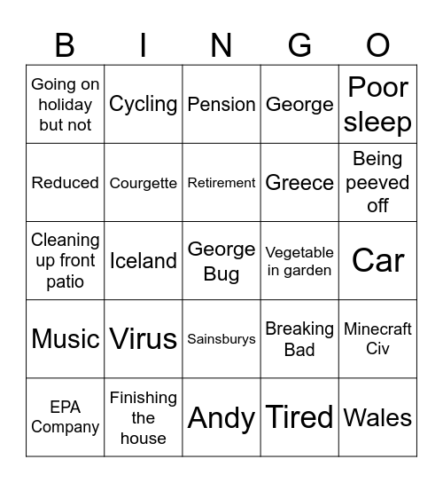 Dad Bingo Card