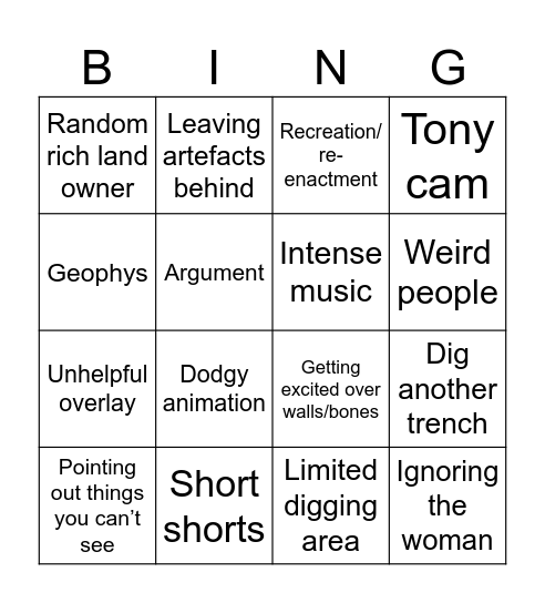 Time team Bingo Card