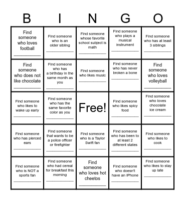 Find a Friend Bingo Card