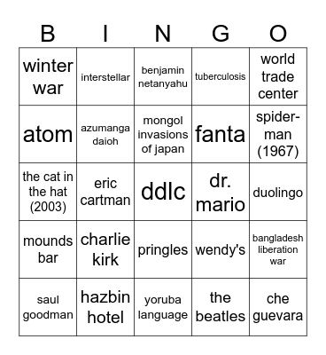 wihkipedia Bingo Card