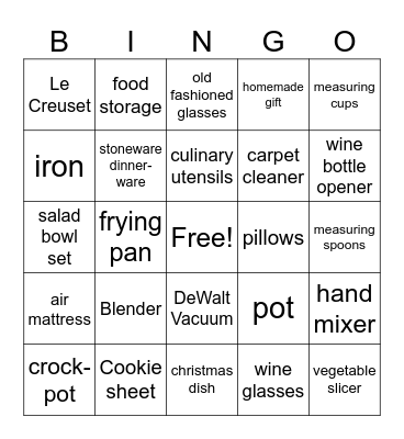 Bridal Bingo Card