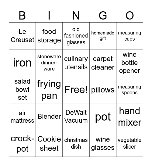 Bridal Bingo Card