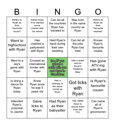 RYAN BINGO Card