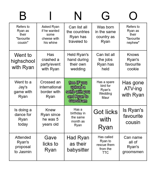 RYAN BINGO Card