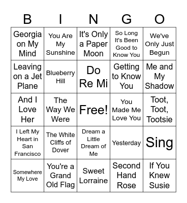 RD: Festival of Popular Songs Bingo Card