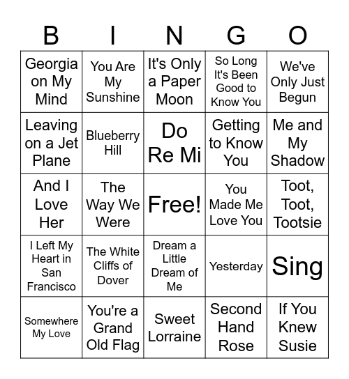 RD: Festival of Popular Songs Bingo Card