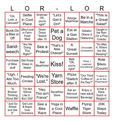 Vacation 2026 Bingo Card