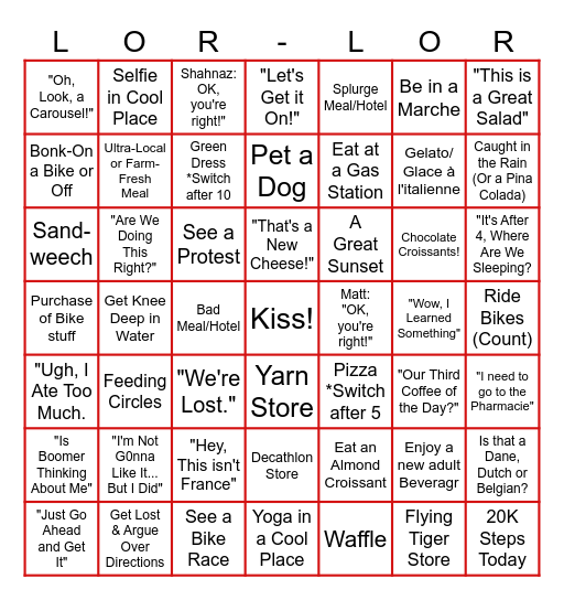 Vacation 2026 Bingo Card