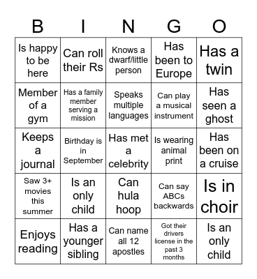 Get to Know You Bingo Card
