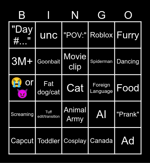 zinger5Tiktok Bingo Card