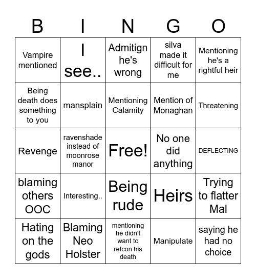 CORVIN BINGO!!! Bingo Card