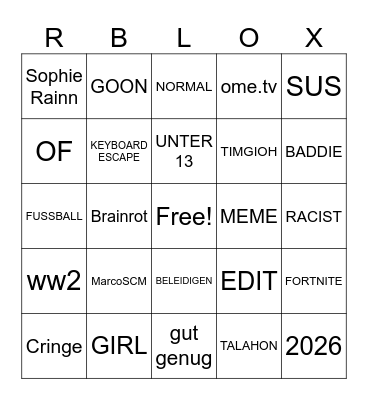 GOON QUIZ Bingo Card