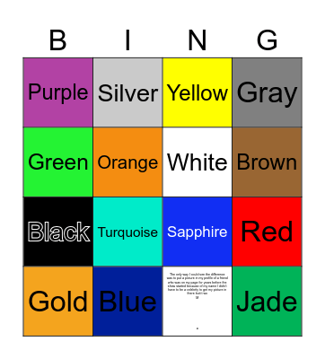 Colors Bingo Card