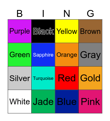 Colors Bingo Card