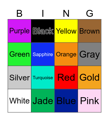 Colors Bingo Card