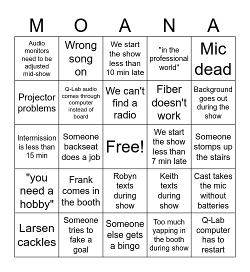 Moana Jr Bingo Card