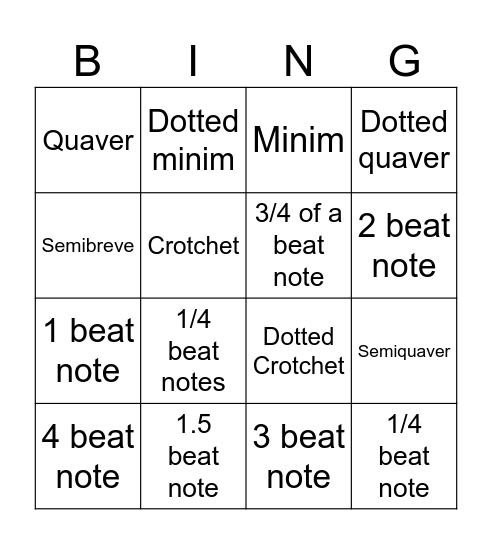 Rhythm Bingo Card