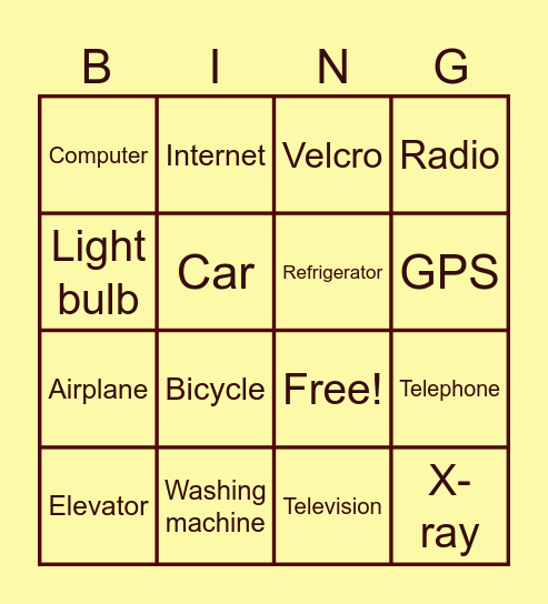 INVENTIONS BINGO! Bingo Card