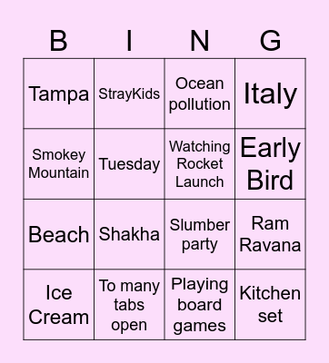 Virika's Birthday Bingo Card