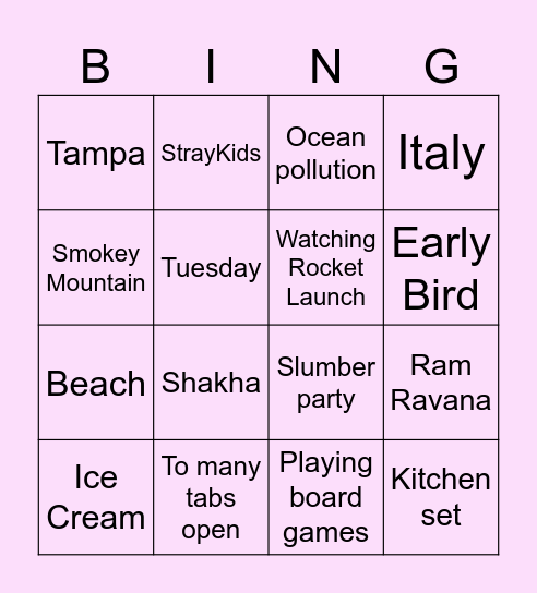 Virika's Birthday Bingo Card