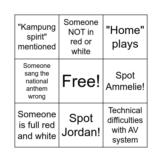 National Day Bingo! Bingo Card