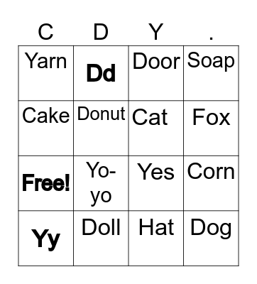 Cc, Dd, Yy Letters Bingo Card